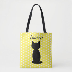 Bolso De Tela Silueta de gato negro personalizada con lunares