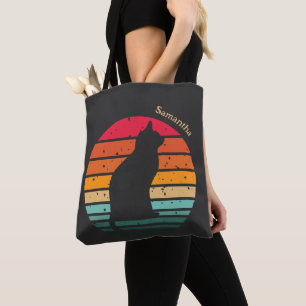 Bolso De Tela Silueta de gato negro sobre arcoiris angustiado