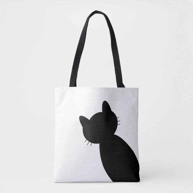 Bolso De Tela Silueta de gato negro y blanco (Anverso)