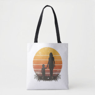 Bolso De Tela Silueta de madre e hijo personalizada al atardecer