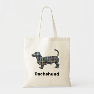 Bolso De Tela Silueta de perro de Dachshund Líneas de cuadrícula