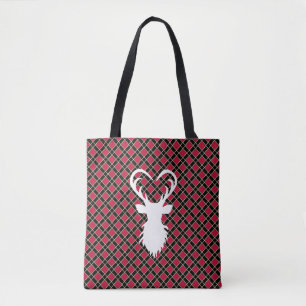 Bolso De Tela Silueta de reno en cuadros negros y rojos