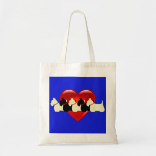 Bolso De Tela silueta de Terrier escocés negro/blanco corazón
