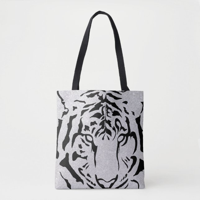 Bolso De Tela Silueta de tigre blanco y negro (Anverso)