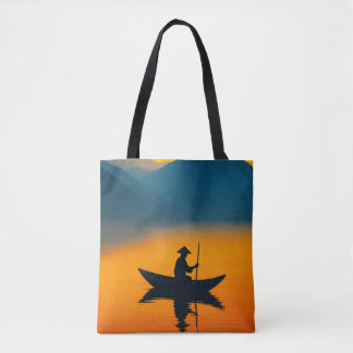 Bolso De Tela Silueta de un Barquero al Atardecer – Minimalista