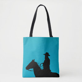 Bolso De Tela Silueta de vaquero y caballo sobre turquesa
