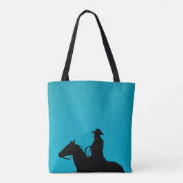 Bolso De Tela Silueta de vaquero y caballo sobre turquesa