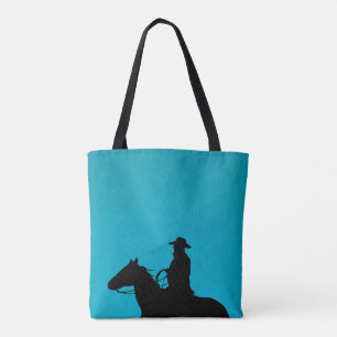 Bolso De Tela Silueta de vaquero y caballo sobre turquesa