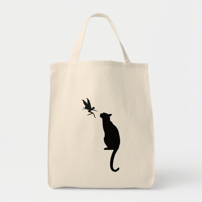 Bolso De Tela Silueta del gato negro y de la hada (Frente)