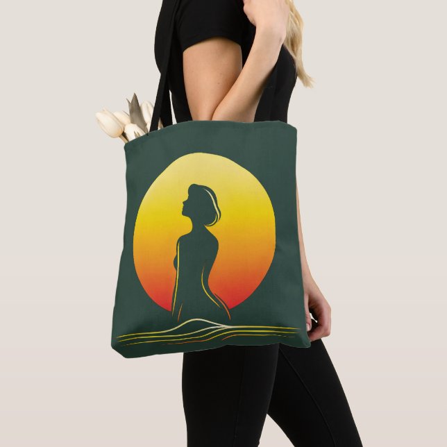 Bolso De Tela Silueta femenina de atardecer retro (Detalle)