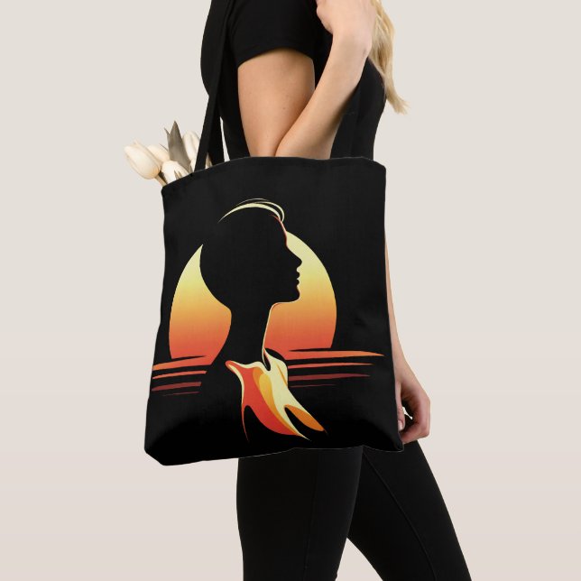 Bolso De Tela Silueta femenina de atardecer retro (Detalle)