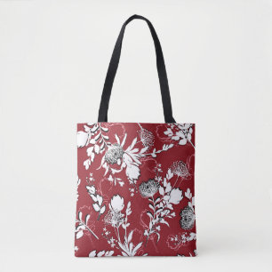 Bolso De Tela Silueta floral, patrón botánico colorido.