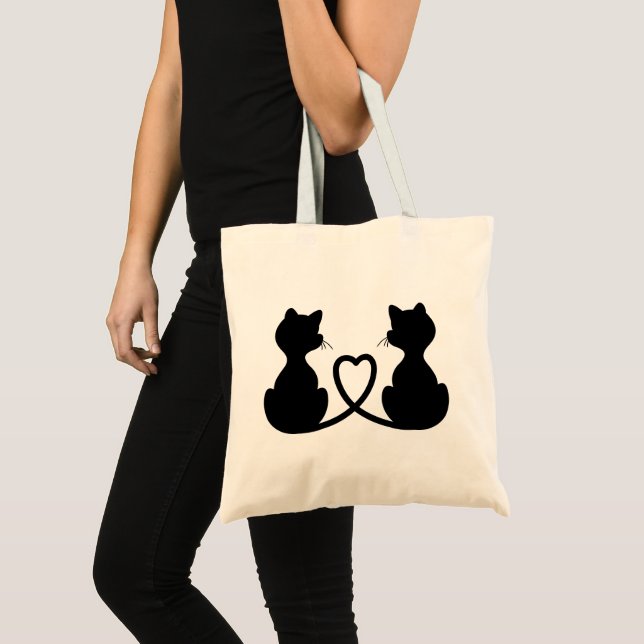 Bolso De Tela Silueta Negra De Dos Gatos Enamorados (Anverso (producto))