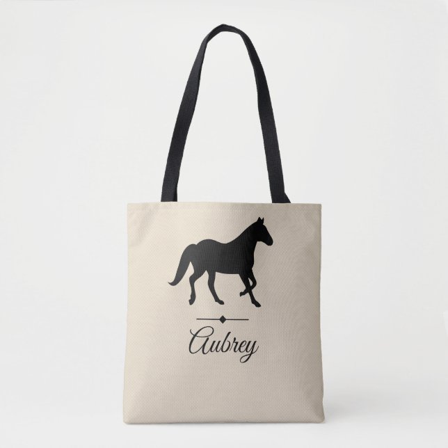 Bolso De Tela Silueta negra elegante el | del caballo (Anverso)