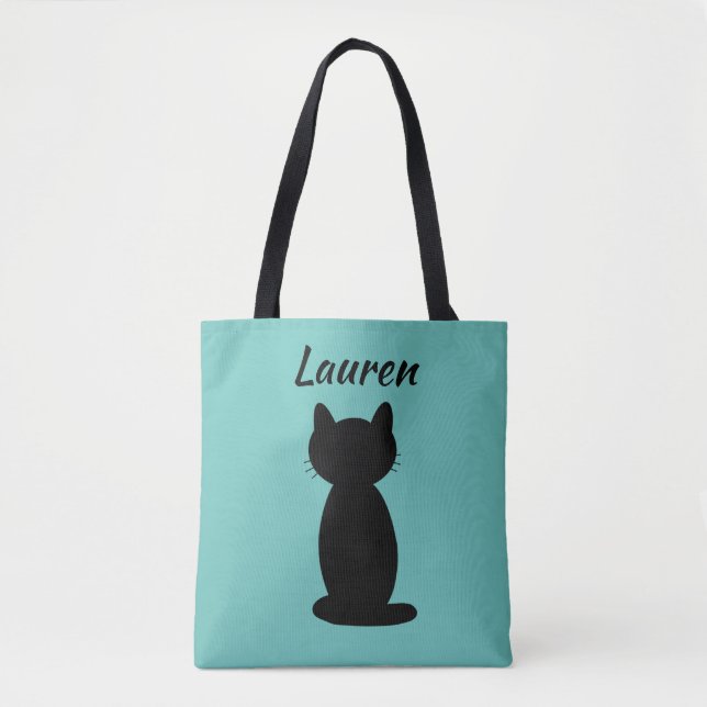 Bolso De Tela Silueta personalizada de gato negro (Anverso)