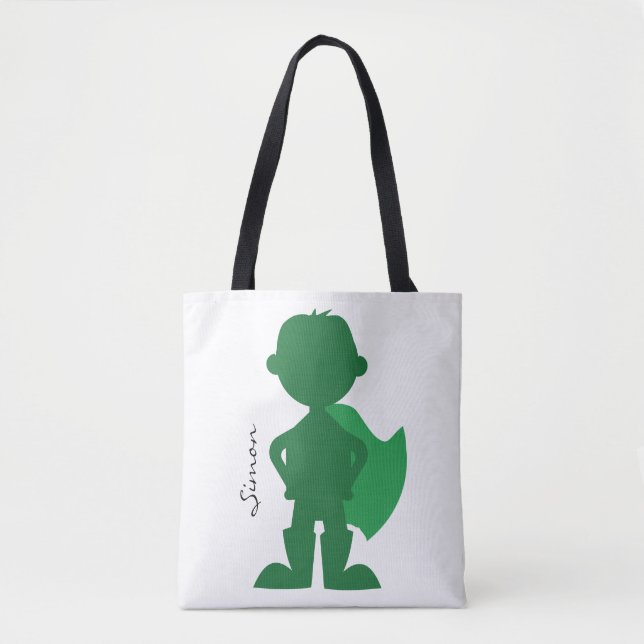 Bolso De Tela Silueta personalizada moderna del muchacho verde (Anverso)