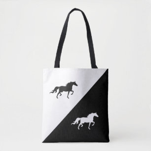Bolso De Tela Siluetas de caballos elegantes en blanco y negro