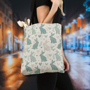 Bolso De Tela Siluetas de conejos sencillos vintage con patrón d