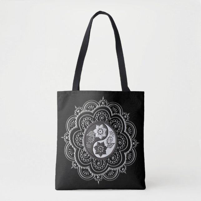 Bolso De Tela Silver & Black Mandala (Anverso)