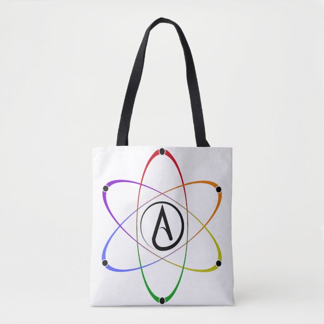 Bolso De Tela Símbolo de átomo ateo arcoíris (Anverso)