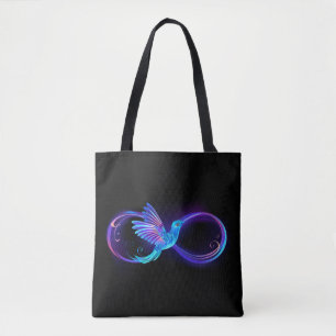 Bolso De Tela Símbolo de infinito neón con colibrí brillante