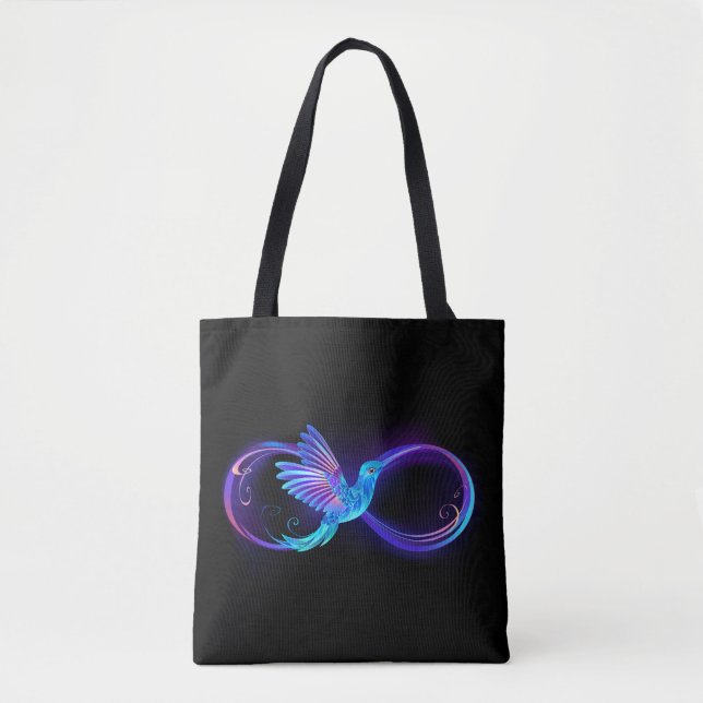 Bolso De Tela Símbolo de infinito neón con colibrí brillante (Anverso)