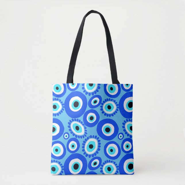 Bolso De Tela Símbolo de ojos griego Modelo moderno azul blanco (Anverso)