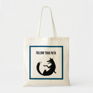 Bolso De Tela Símbolo de tatuaje tribal Fox blanco y negro