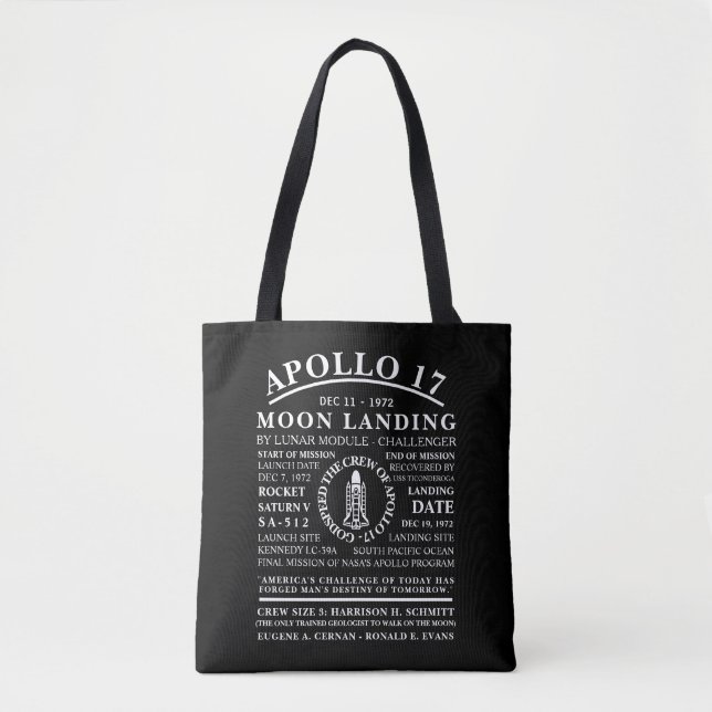 Bolso De Tela Símbolo de viaje espacial detallado Apolo 17 (Anverso)