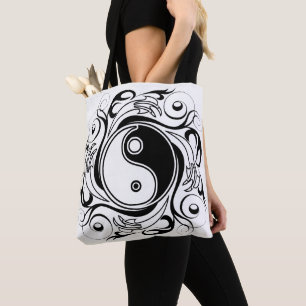 Bolso De Tela Símbolo de Yin & Yang estilo de tatuaje en negro y