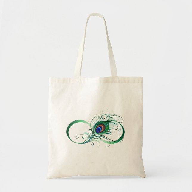 Bolso De Tela Símbolo infinito con pluma de pavo real (Frente)