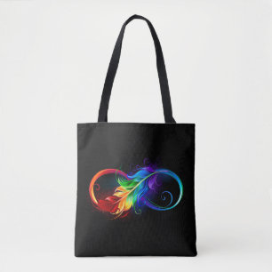 Bolso De Tela Símbolo infinito con plumas arcoiris