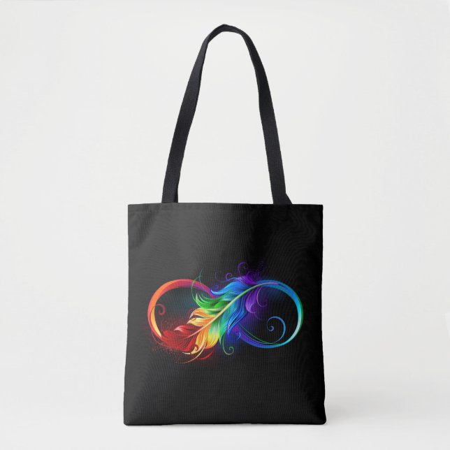 Bolso De Tela Símbolo infinito con plumas arcoiris (Anverso)