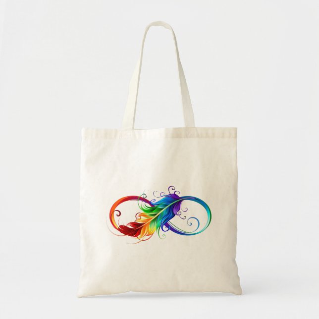 Bolso De Tela Símbolo infinito con plumas arcoiris (Frente)