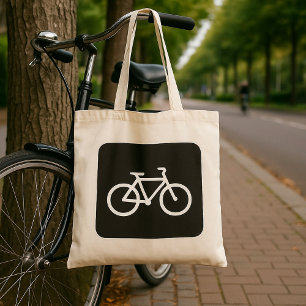 Bolso De Tela Símbolo minimalista de bicicleta blanco y negro