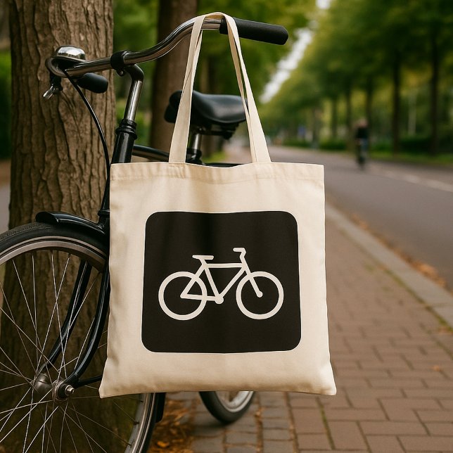 Bolso De Tela Símbolo minimalista de bicicleta blanco y negro (Subido por el creador)