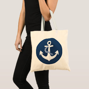 Bolso De Tela Símbolo Náutico de Ancla Clásico Blanco Azul Marin