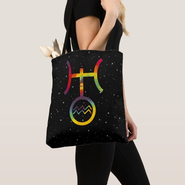 Bolso De Tela Símbolo planetario Aquarius Uranus Starry Tie Dye (Detalle)
