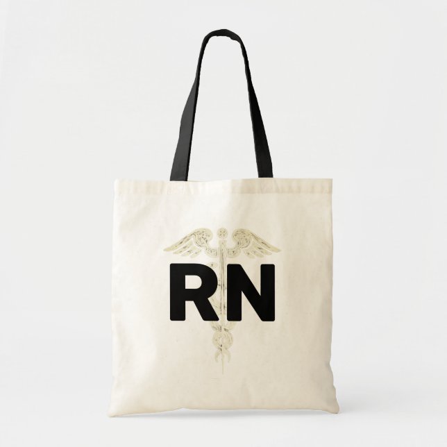 Bolso De Tela Símbolo RN Caduceus de Enfermería masculina negro (Frente)