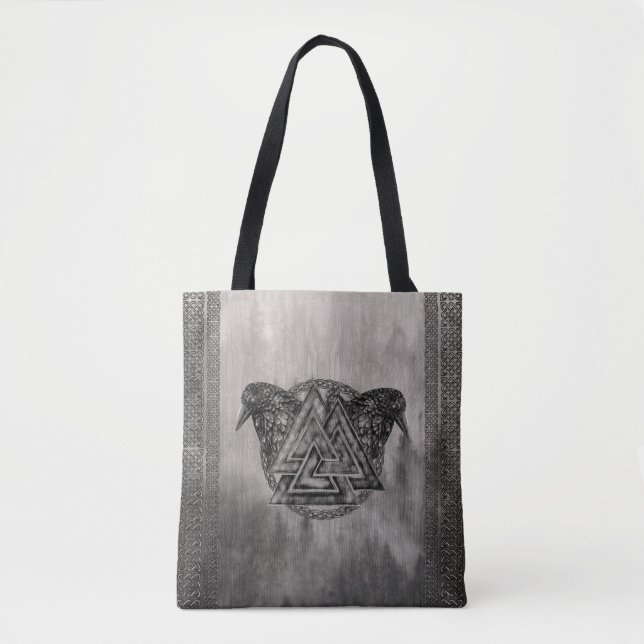 Bolso De Tela Símbolo y cuervos de Valknut (Anverso)