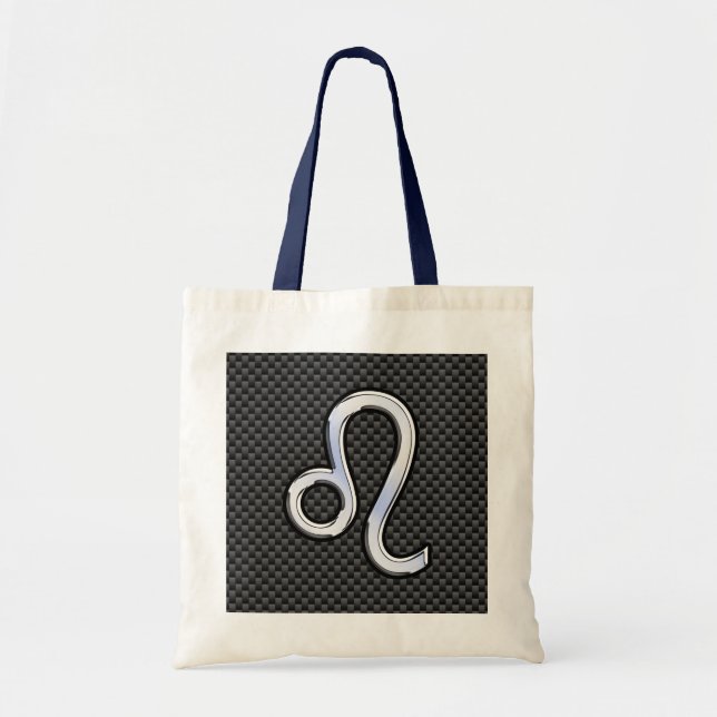 Bolso De Tela Símbolo Zodiac León Plata Fibra de Carbono Carbón (Frente)