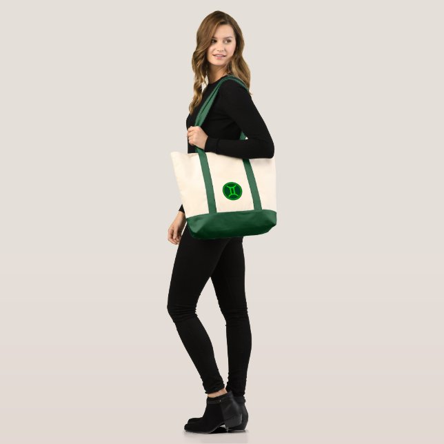 Bolso De Tela Símbolo Zodiacal Gemini Contraste Verde (Anverso (modelo))