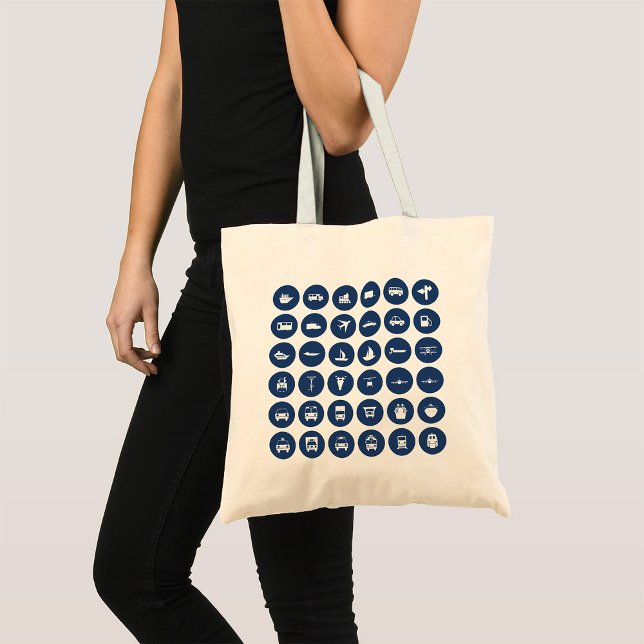 Bolso De Tela Símbolos De Iconos De Transporte En Azul (Subido por el creador)