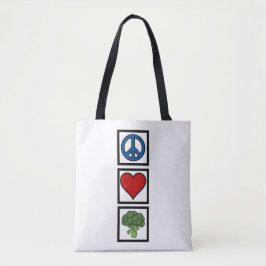 Bolso De Tela Símbolos de Paz Amor y Brócoli