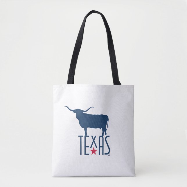 Bolso De Tela Símbolos de Texas, Longhorn, marina (Anverso)