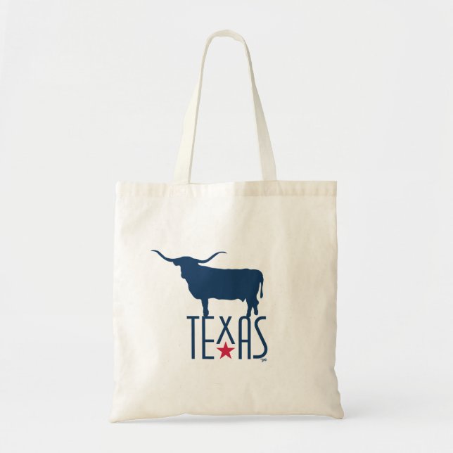 Bolso De Tela Símbolos de Texas, Longhorn, marina (Frente)