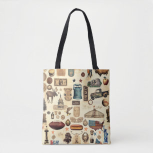 Bolso De Tela Símbolos nacionales vintage y nostálgicos de Estad