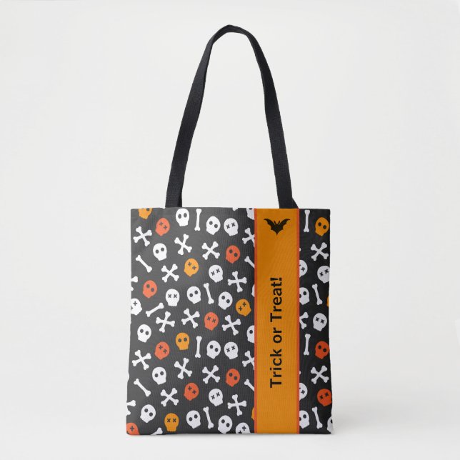 Bolso De Tela Símbolos negros, Naranjas y blancos de Halloween (Anverso)