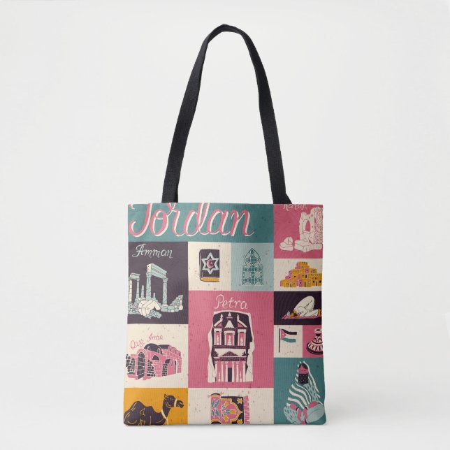 Bolso De Tela Símbolos retro de la cultura jordana ilustrados (Anverso)