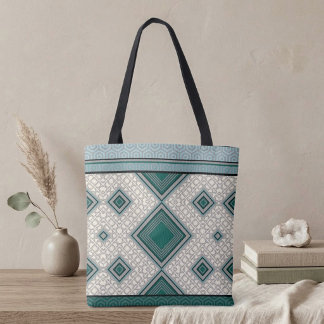 Bolso De Tela Simetría Verde Azulada